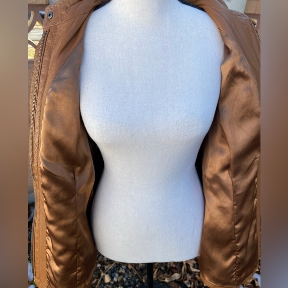 CHICO'S tan Leather Women's Designer Jacket Size M/L - Picture 4 of 10